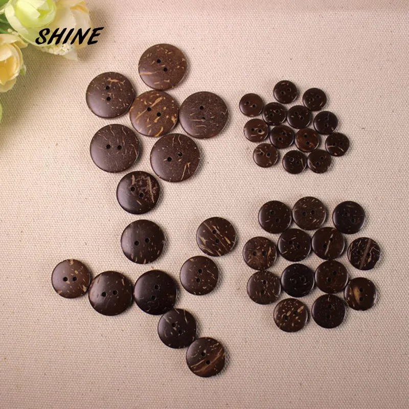 SHINE Coconut Sewing Buttons Scrapbooking Round Natural Color Two Holes 11\\15\\18\\20\\23mm Dia. 50 PCs Costura Botones Decorate