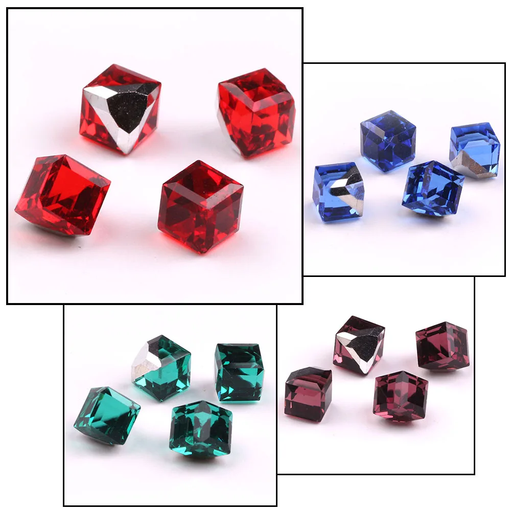 Faceted Glass Square Beads No Hole 6/8MM Crystal Cube Loose Rhinestone Stickers Flatback DIY Making Jewelry or Earings Fashion