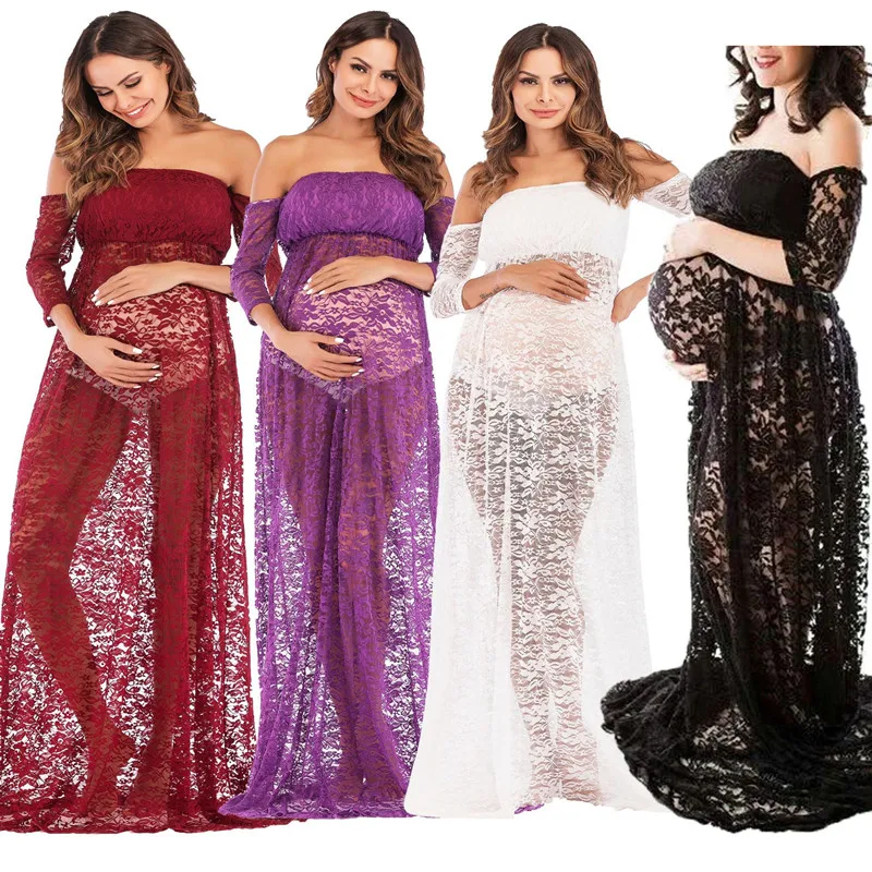 

2023 Maternity Photography Props Sexy Lace Stretchy Pregnancy Long Maternity Dress for Photo Shoot Dresses Vestido women