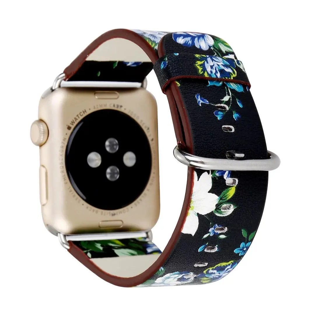 Rural Floral Leather Strap for Apple Watch Band Flower Bracelet for iWatch 9 8 7 6 5 4 3 SE 38 42mm 40 44mm 41 45mm