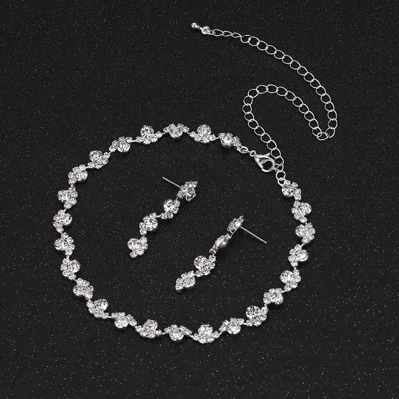 TREAZY Elegant Wedding Jewelry Sets for Women Pearls Crystal Necklace Earrings Bridal Jewelry Sets Prom Wedding Accessories