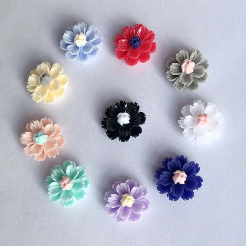 50pcs 12*13mm Resin Lovely Flower Flat Back Cameo Cabochon For Jewelry Findings Accessories &wedding decoration -B52