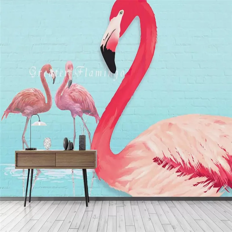 Custom Mural Wallpaper Nordic Abstract Brick Wall Flamingo Background Wall