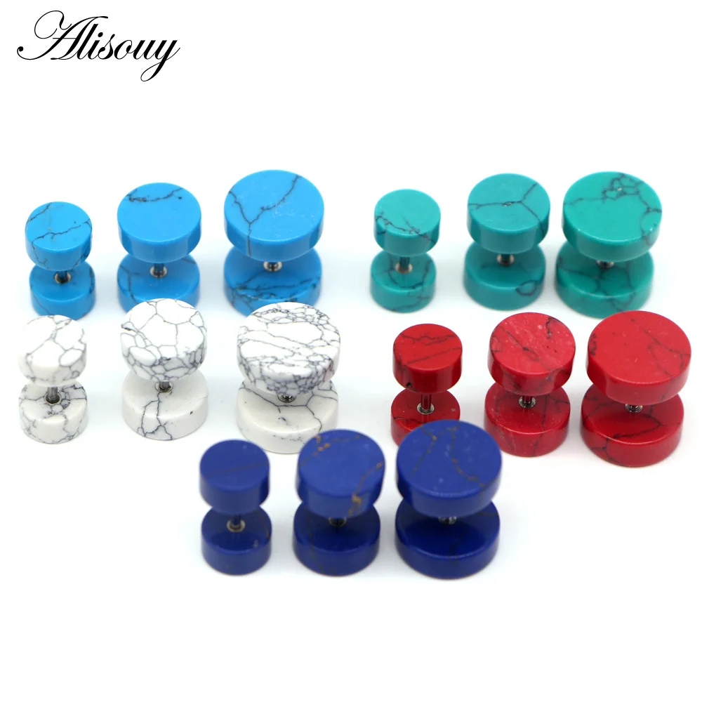 Alisouy 1PC Stone Fake Ear Plug Ear Tunnels Cartilage Piercing Studs Tragus punk Ear Stud Earrings Body Jewelry for men