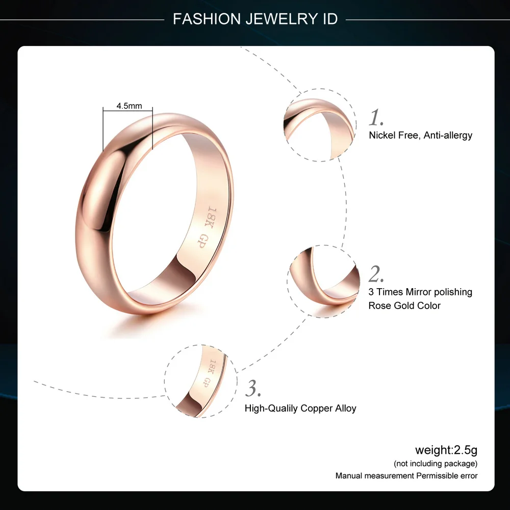 Double Fair Simple Round Couple Rings  For Men Women Metal Rose Gold Color Wedding Promise Date Finger Ring Jewelry  DFR049