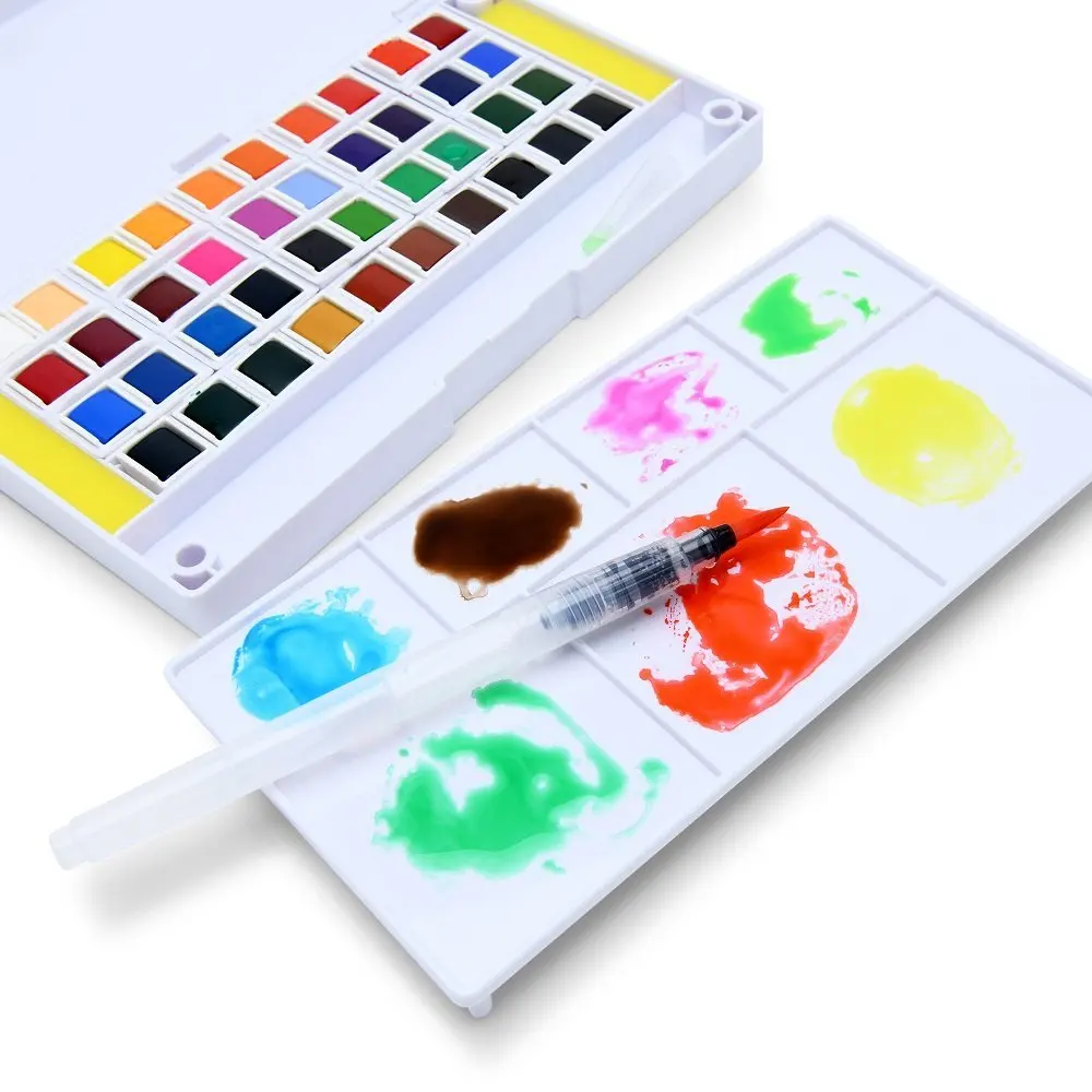 40 Watercolor Set Portable Water Colors Set Includes Water Brushes Sponges Mixing Palette