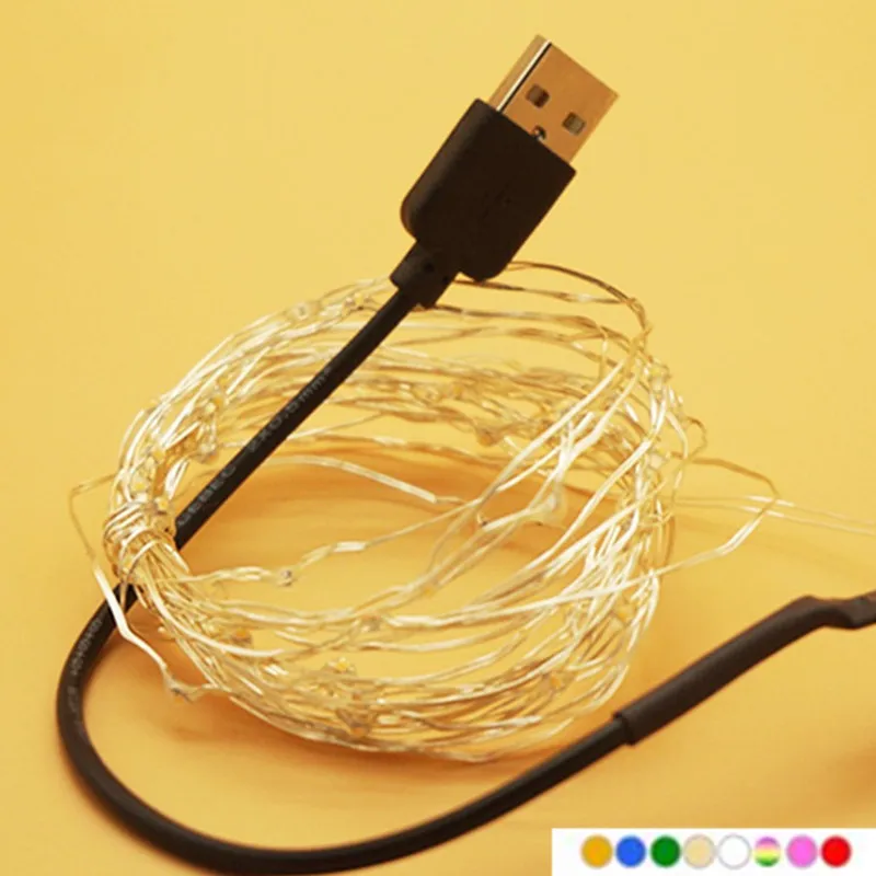 1Pcs 5M 10M Copper Silver Wire USB LED String lights Waterproof Holiday lighting For Fairy Christmas Wedding Party Decoration