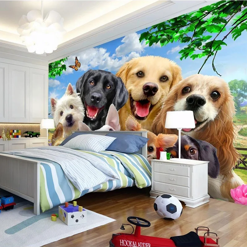 Papel de parede 3d com desenho animado, tema animal, gramado, decoração para casa, quarto, crianças, infantil