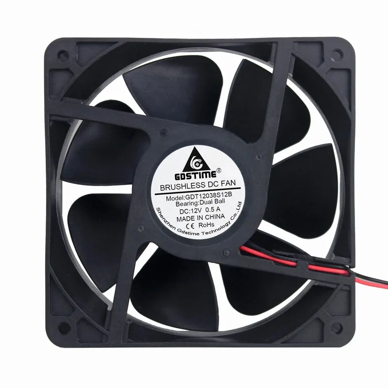 

10 Pcs Gdstime 120mm*120mm*38mm 12V DC Brushless Machine Case Cooling Fan 120mm x 38mm 2Pin Dual Ball 0.5A 12cm Cooler 12038B