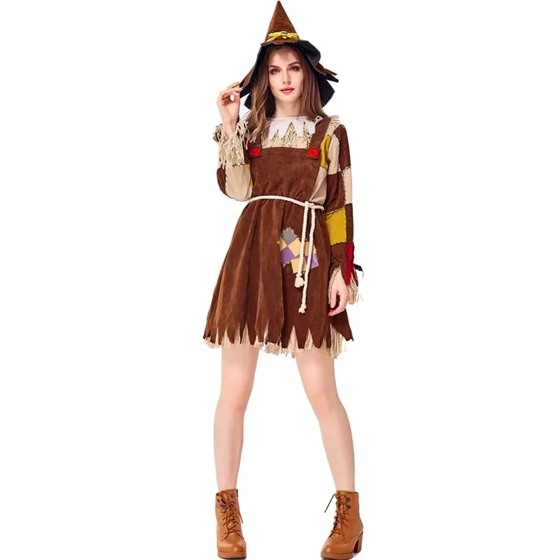 Adult Women Beggar Cosplay Female Halloween The Scarecrow Hunk Costumes Carnival Purim Parade Stage Show Role Play Party Dress