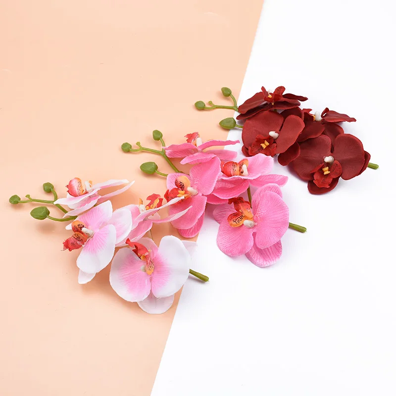4 Stück Blumen plus 1 Stiel künstliche Blumen Heimdekoration Diy Zubehör dekorative Blumen Kranz Seide Schmetterling Orchidee Vase – Detail 12
