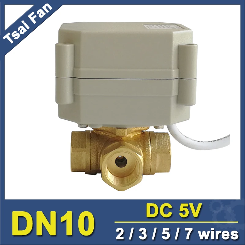 

TF10-BH3-A 3 Way Horizontal T/L Type Brass 3/8'' (DN10) Motorized Ball Valve Metal Gear DC5V 2/3/5/7 Wires For Water Control