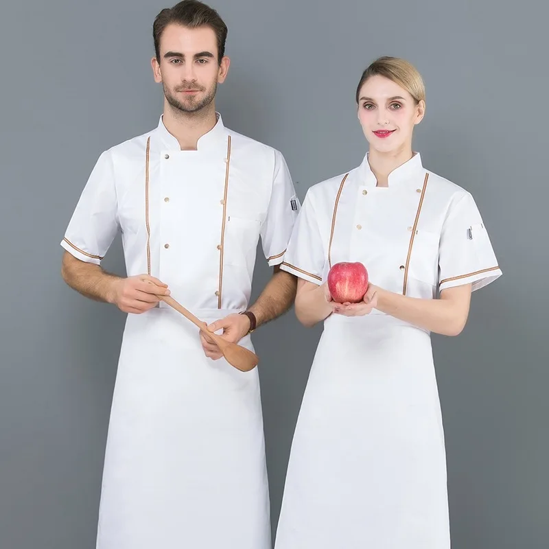 Cookers Wear Short-sleeved Kitchen Dining Hotel Waiter Overalls Restaurant Plus Size Women Men Unisex Master Cook Uniform H2099