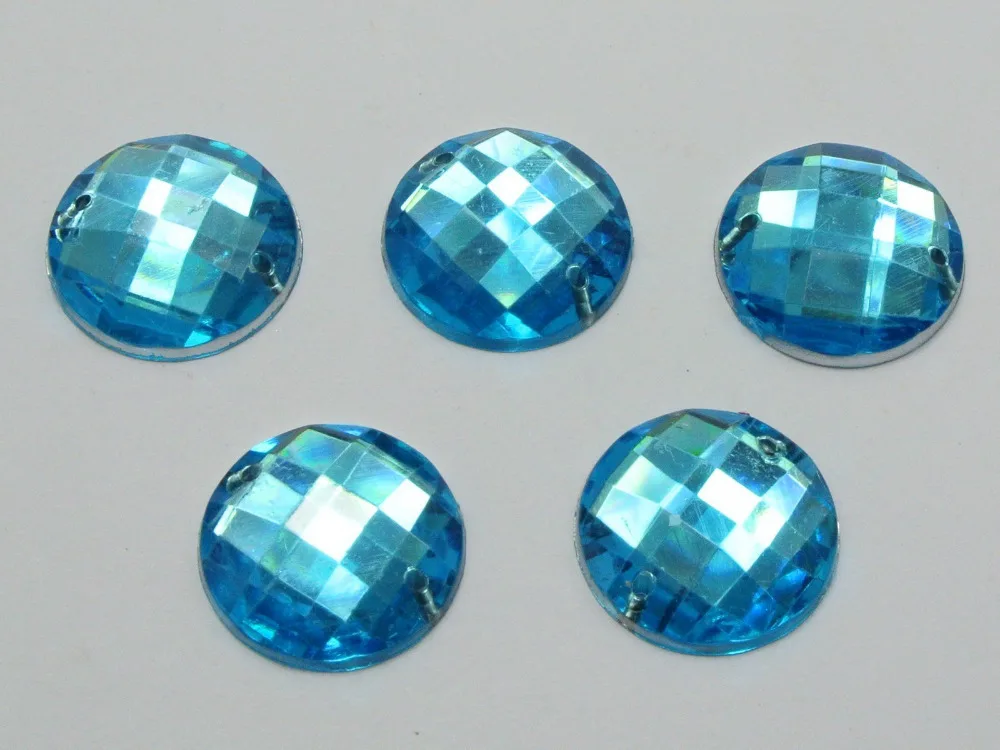 

100 Blue Flatback Acrylic Faceted Round Rhinestone Button 16mm Sew on bead