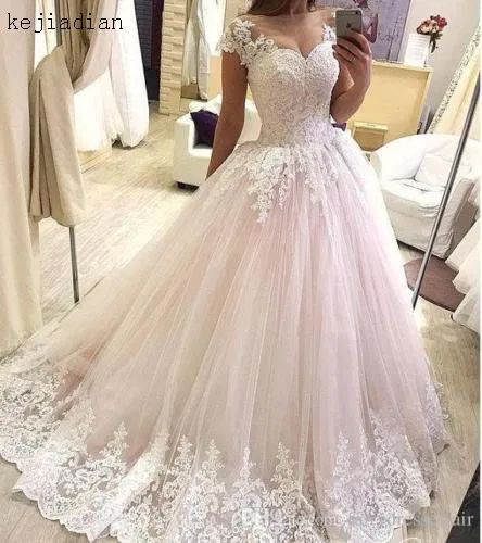 New Arrival Princess Lace Vintage cap Sleeve wedding dress scoop Wedding Gown Bride Dress Vestido de noiva Robe de mariage