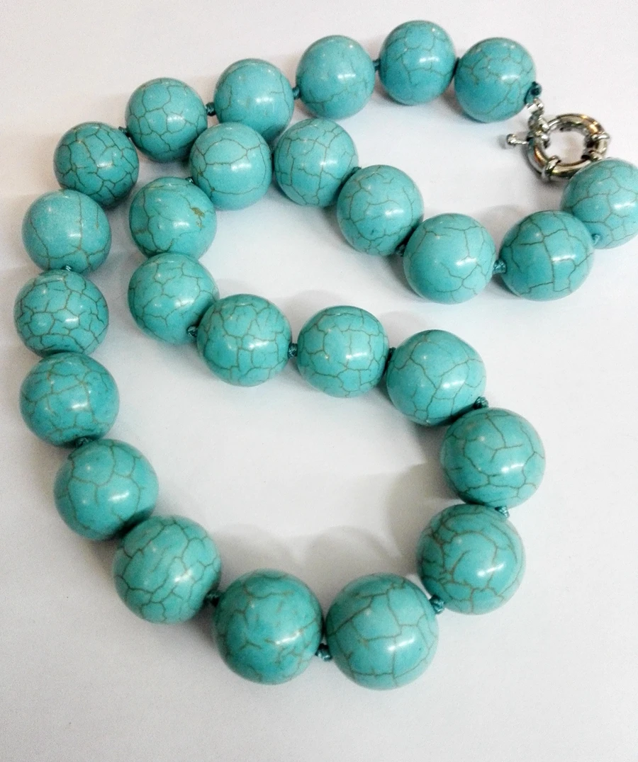 

Woman jewelry 18mm Light blue green stone howlite Round ball beads huge Necklace gift 18'' 45cm