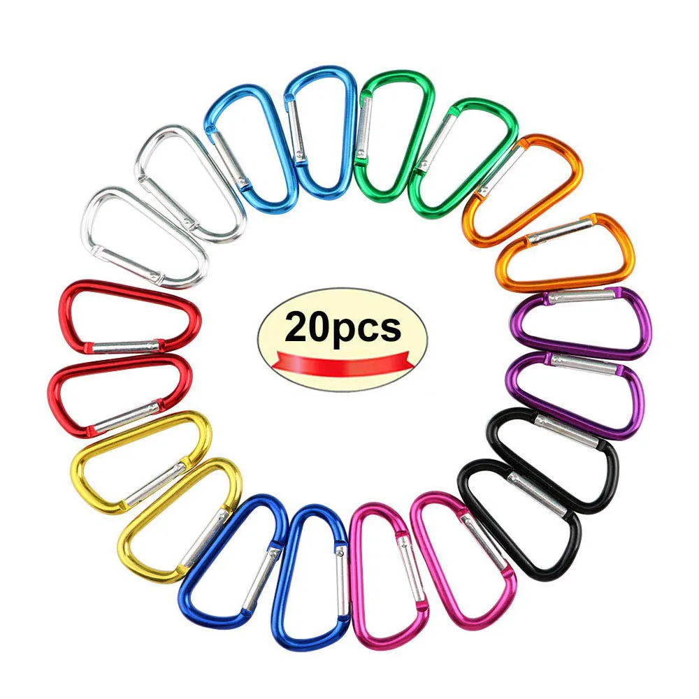 Carabiner Key Chain Clip D-Ring Locking Hooks Carabiner Aluminum D-Shape Keychain Backpack Home Camping Hiking