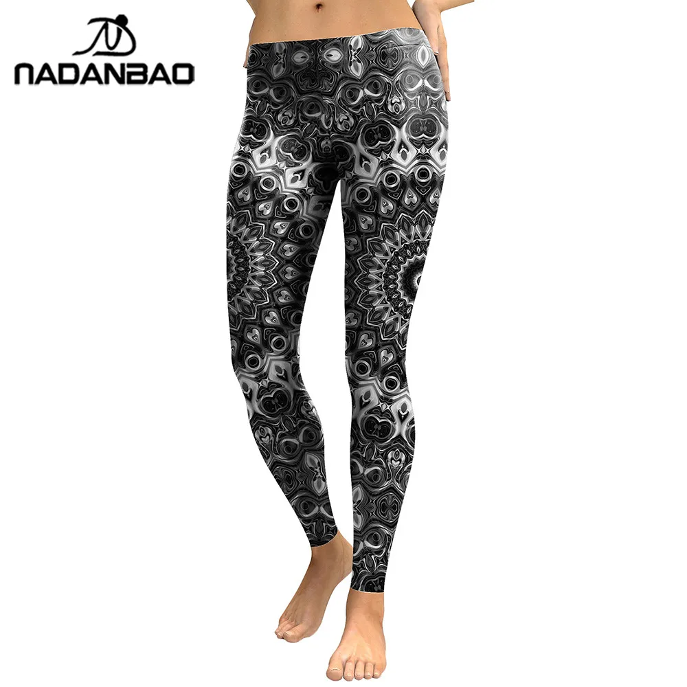 Nadanbao 2025 mulheres leggings mandala flor impressão digital magro rosa fitness mulher leggins treino plus size calças de cintura alta