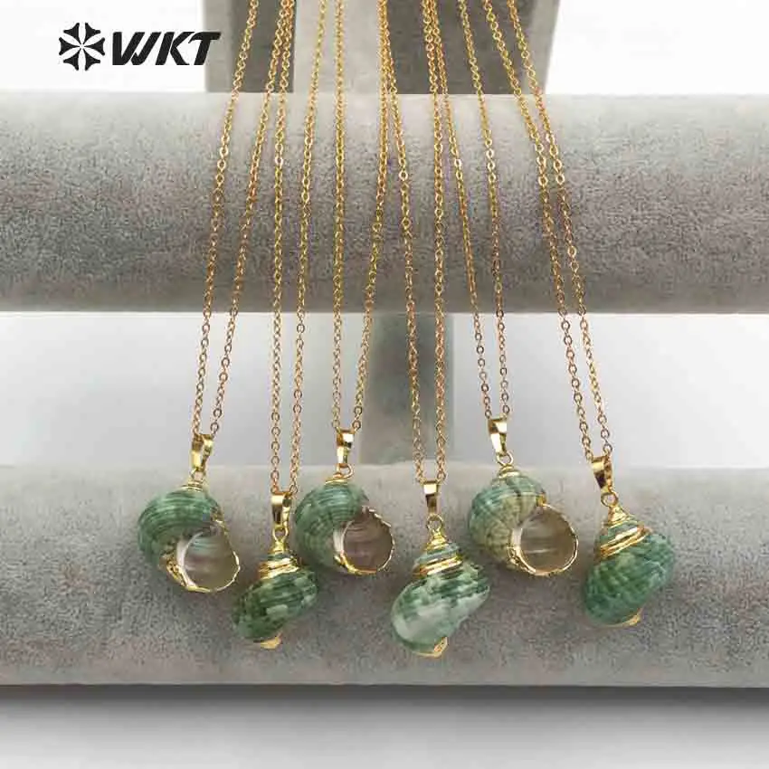 

WT-JN052 WKT New Ethnic Style Seaside Holiday Romantic Natural Complete Small Green Shell Pendant Necklace