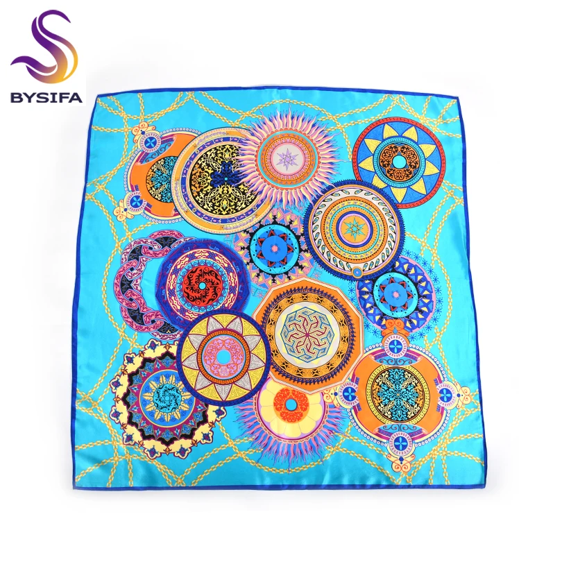 [BYSIFA] Women\'s Scarves New 100% Silk Scarf Fashion Brand Luxury Pure Silk Blue Scarf Shawl Spring Fall Winter Scarves 88*88cm