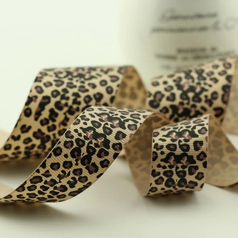 Printed Leopard Ribbon, Handmade Bow Hair Accessories, Hair Clip, DIY Material, Ribbed Ribbon, 5Y, 25mm, 38mm