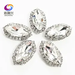 Top Grade White Glass Crystal Rhinestones, Eye Shape Sew on Buckle, Used for Needlework, Diy Sewing Accessories, MK01