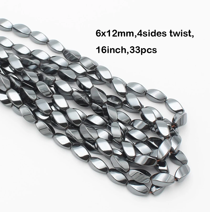 4-16mm Natural Hematite 4sides Twist Loose Beads 16inch/98pcs,Beads For DIY Jewelry Making,He65