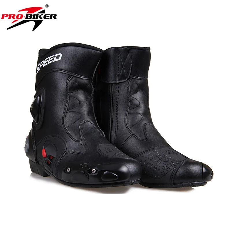 Men Motorcycle Boots PU Leather Motorsport Riding Racing Boots Motocross MX Shoes Motorbike Bike SPEED Protective Gear