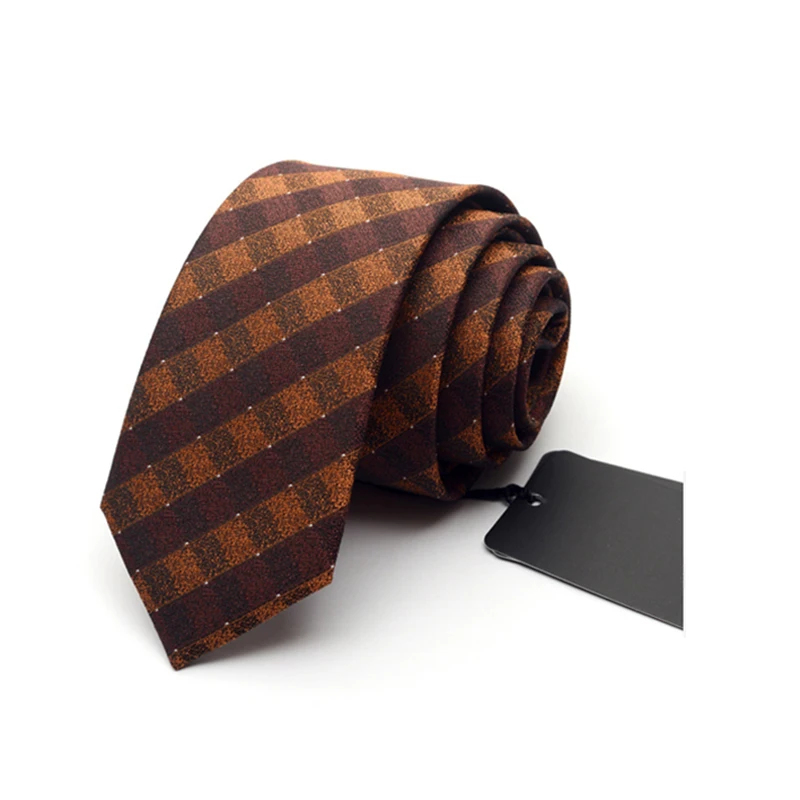 

Newest Fashion Men‘s Ties 6cm Narrow edition Wedding Business Shirt accessories Necktie Plaid Brown Ties For Men with Gift