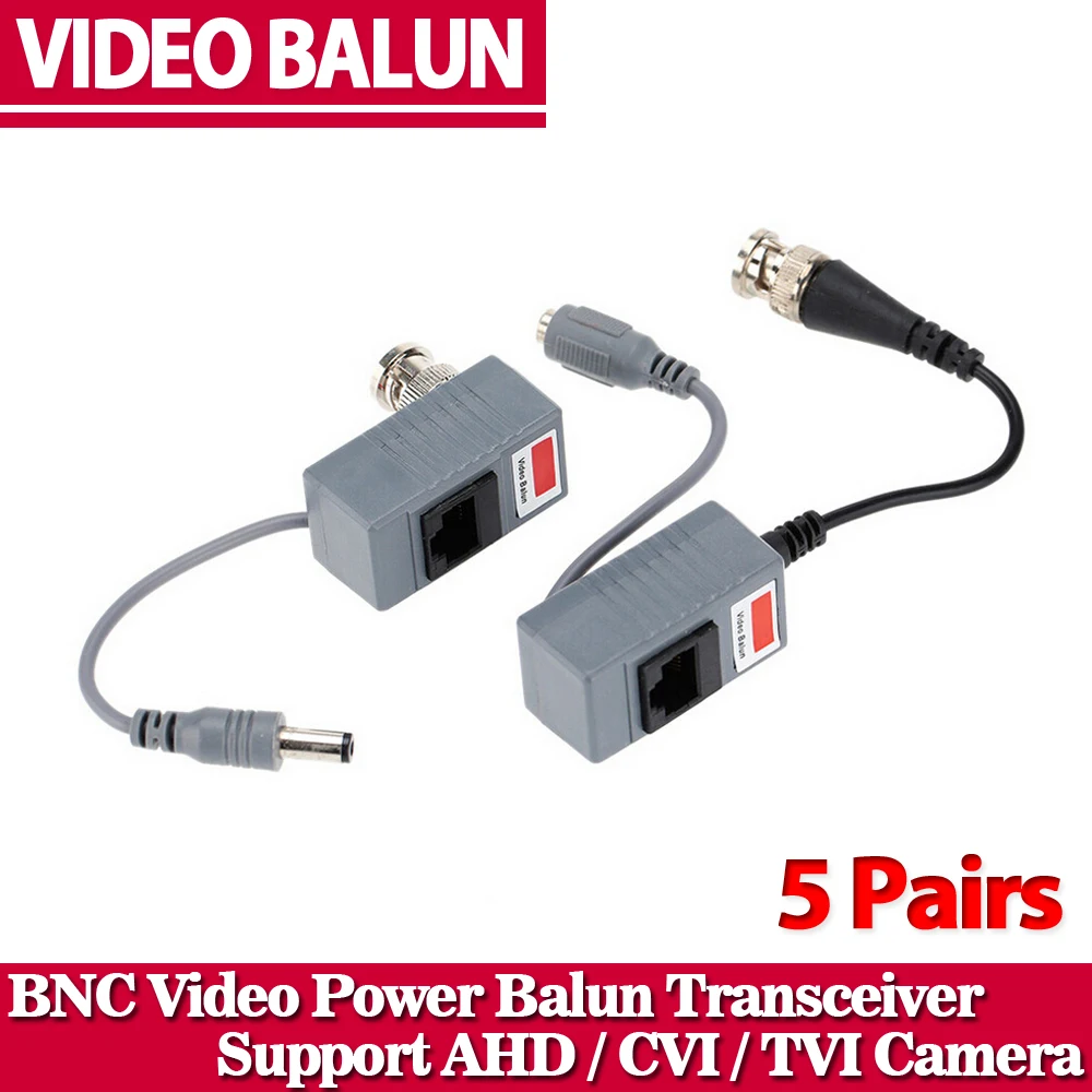 5 Pairs CCTV Camera Accessories Audio Video Balun Transceiver BNC UTP RJ45 Video Balun with Audio and Power over CAT5/5E/6 Cable