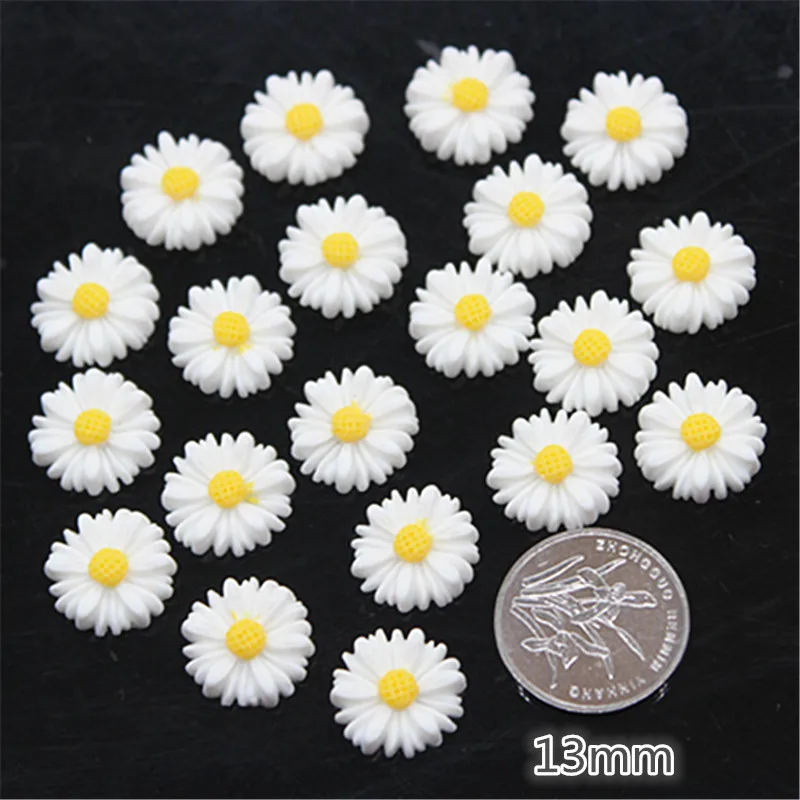 9mm/13mm/16mm/22mm/26mm White Daisy Resin Flower Flatback Cabochon DIY Jewelry Phone Decoration