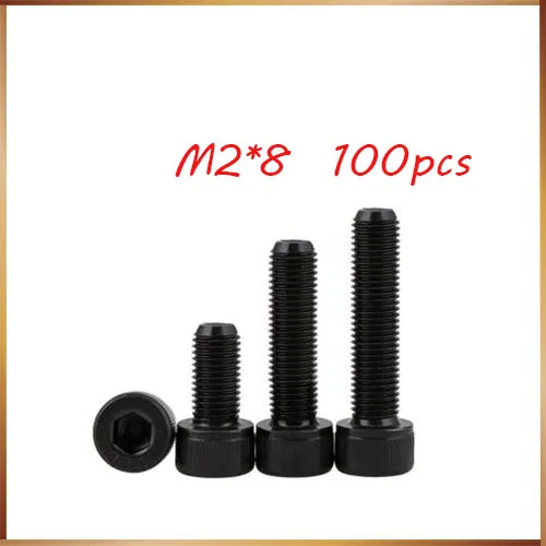 100pcs/Lot Metric Thread DIN912  M2*8 mm Black Grade 12.9 Alloy Steel Hex Socket Head Cap Screw Boltsstainless bolts,nails