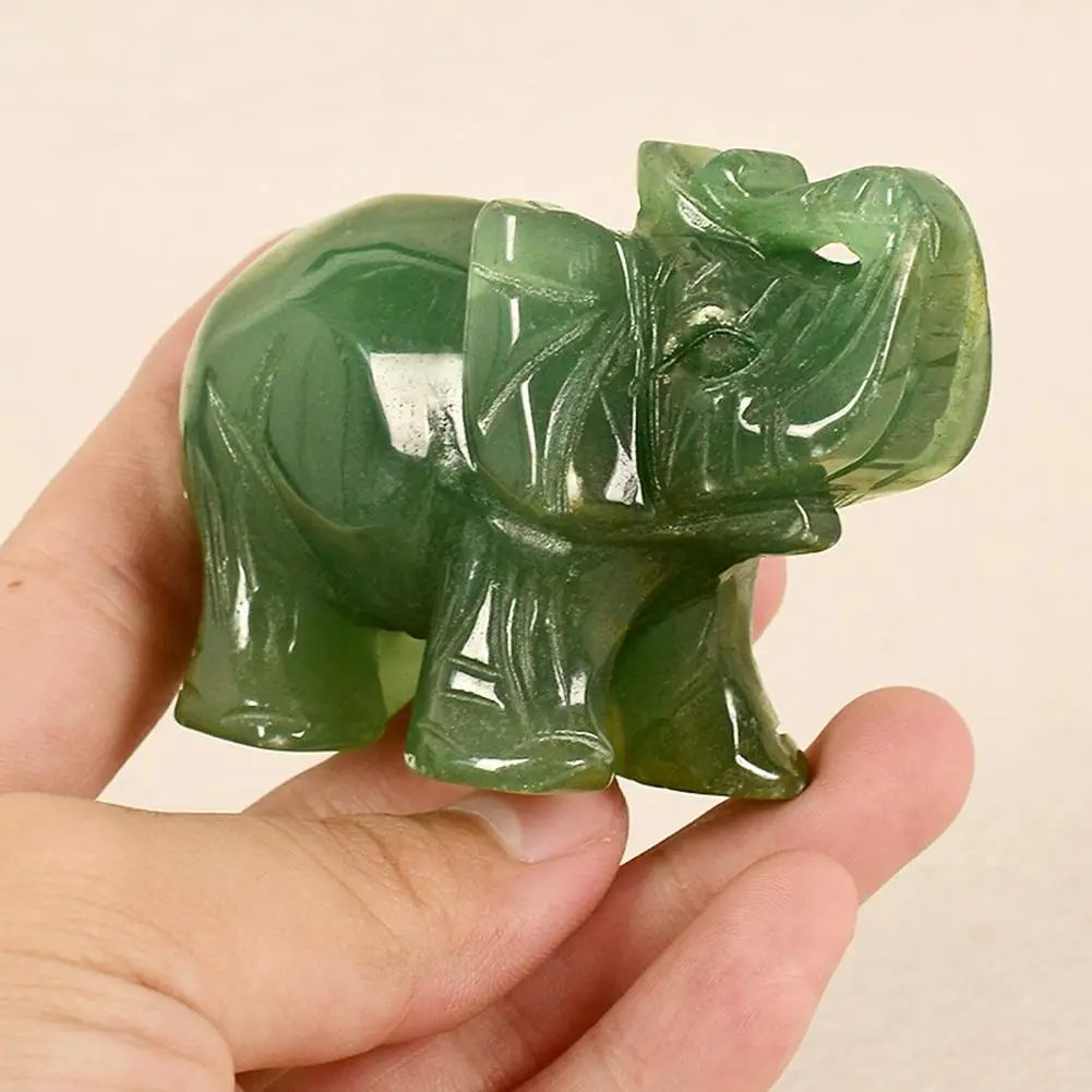 New 1Pc 3.8cm Hand Carved Artificial Green Aventurine Jade Stone Elephant Statue Home Decoration Fine Workmanship