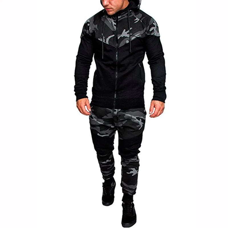 Nova moda masculina conjunto com zíper hoodies + calças conjuntos de treino masculino casual ternos de pista roupas esportivas masculinas calças de