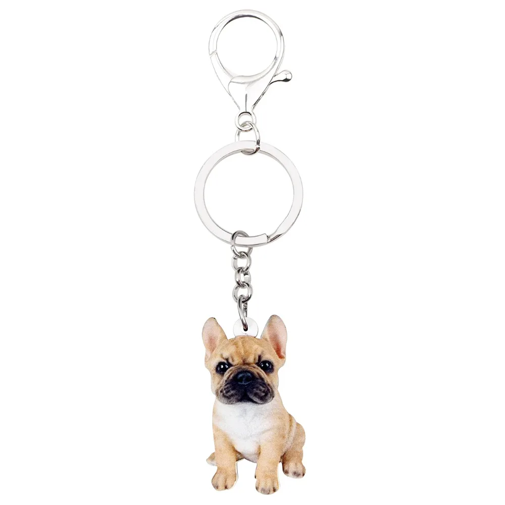 Bonsny Acrylic Sitting French Bulldog Puppy Dog Key Chains Keychain Rings Animal Jewelry For Women Girls Handbag Car Charms Pets