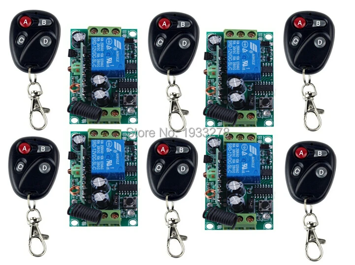 

RF Wireless Remote Control Switch System electric garage door /window Control DC12V 1CH 6 transmitter &4 receiver