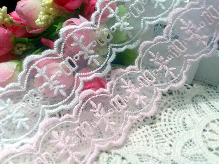 

10 yards/lot width 3.5cm 1.38" light pink/white vintage organza embroidery lace trim ribbon Garment Accessories SL4K47