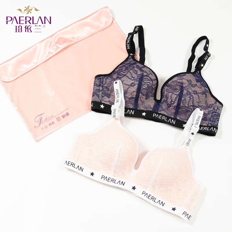 [ 2 pieces ]PAERLAN Push Up Wire Free Non-Sponge Slim Cup Lace Floral Bra Seamless Large Size Large Breasts Women underwear