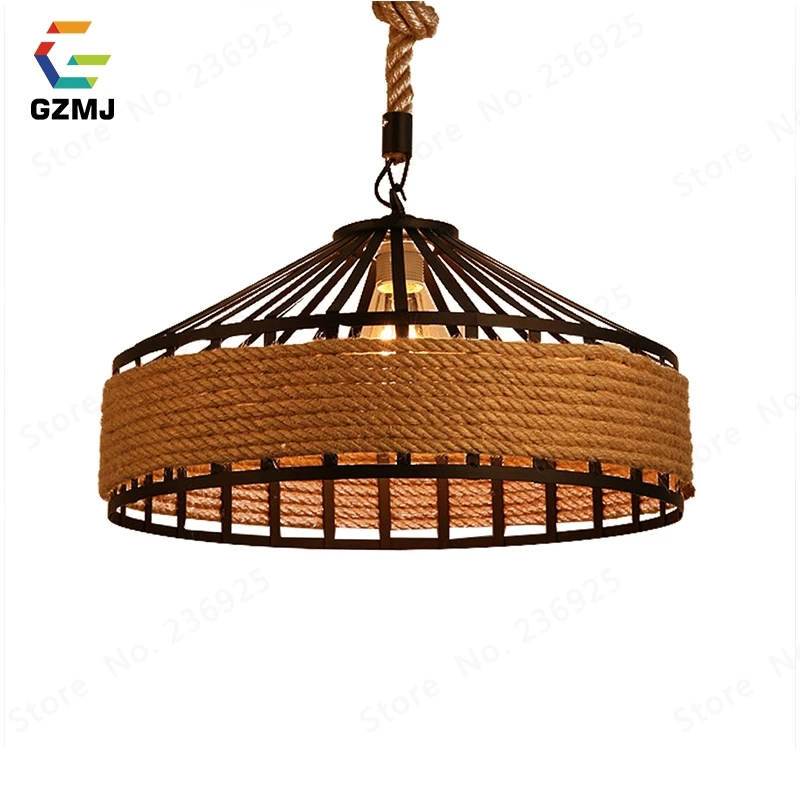 

GZMJ Vintage Metal LED Pendant Lights 90-260V Hemp Rope Decor Bedroom Hanging Lamp Retro Iron Loft Hanglamp for Bar Restaurant