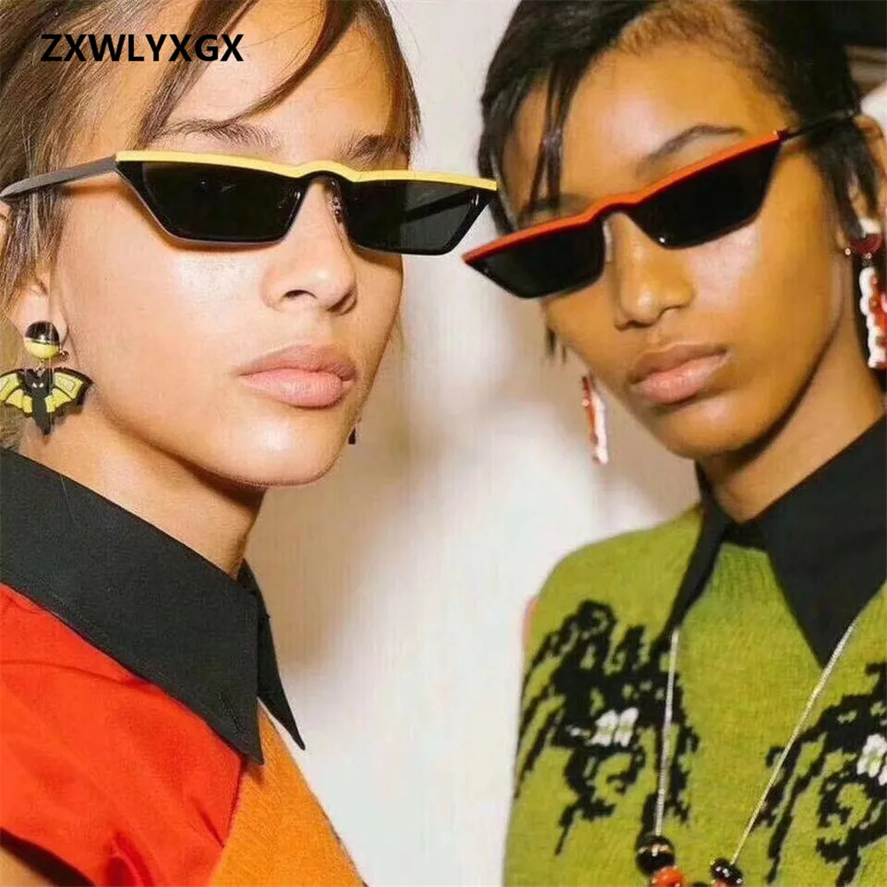 ZXWLYXGX  new flat-top sunglasses frame classic hue vintage glasses Cat Eye narrow frame sunglasses unisex sunglasses UV400