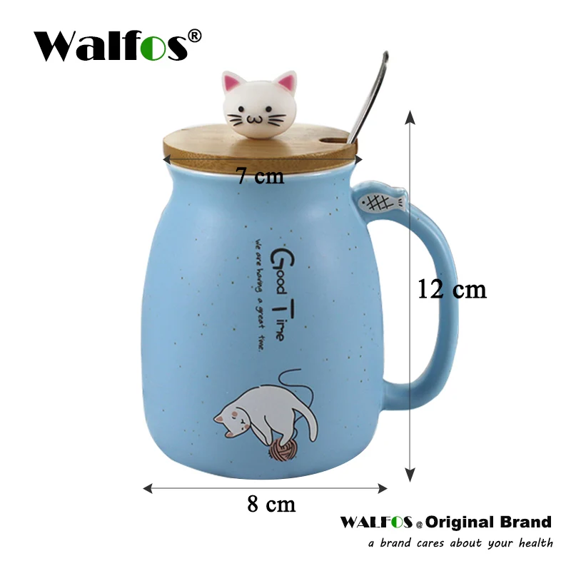 WALFOS New Sesame Cat Heat-Resistant Cup Color Cartoon With Lid Cup Kitten Milk Coffee Ceramic Mug Children Cup