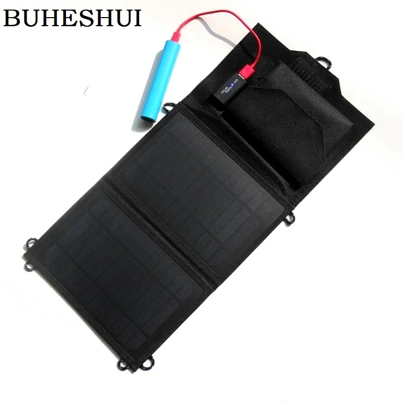 BUHESHUI Foldable 7W 5V Solar Charger Portable Solar Panel Charger for Mobile Phone Power Bank Battery Outdoor Use High Quality