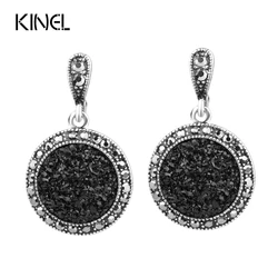 Hot 2016 Fashion Black Broken Stone Accessories Earring For Women Bohemia Silver Plated Jewelry Live To Ride Engagement Earrings