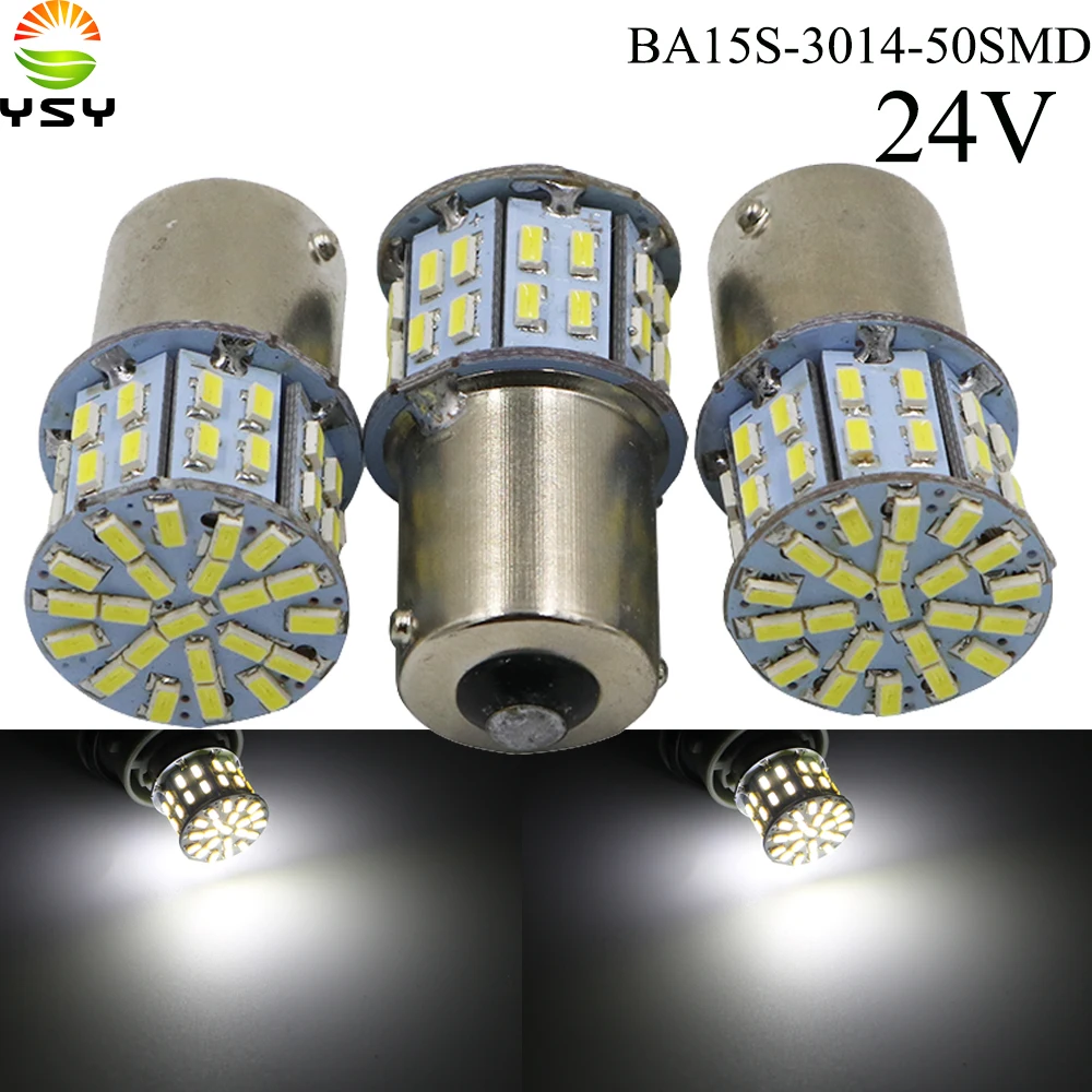 

YSY 50X S25 P21w 1156 Ba15s 1157 Bay15d Car Led 3014 50 SMD Bulbs For Universal Car Brake Parking Lights Lamps White DC24V