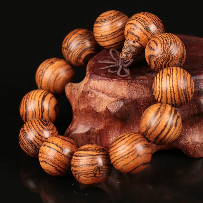 Natural Tabby Sandalwood Wood Beaded Engraved Bracelet & Bangle Buddha Prayer Beads Bracelets For Men Women Wooden Jewelry