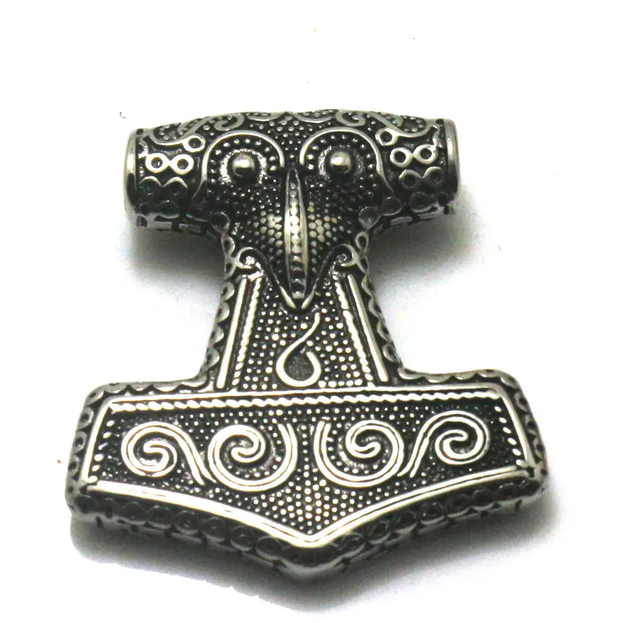 

Men 316L Stainless Steel Punk Gothic Owl Thor's Hammer Vintage Two-sided Pendant