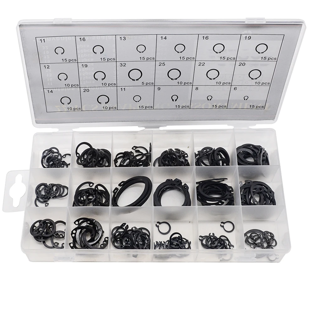 225PCS Circlip Set External/Internal Retaining E-type Cir clip Lock Snap Retaining Ring Assortment Set holes Shaft Collar Washer