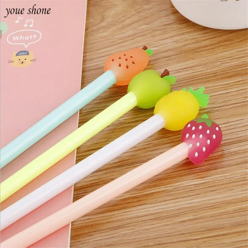 

2Pcs/lots Cute fresh fruit gel pen Cute four colors stationery office school writing supplies 0.38 black