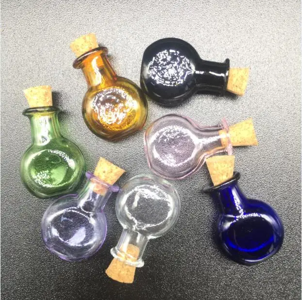 

Magical lucky flat round colorful Wishing Bottle vial Pendant Perfume essential oil Cork Glass Hand-Blown jewelry Necklace