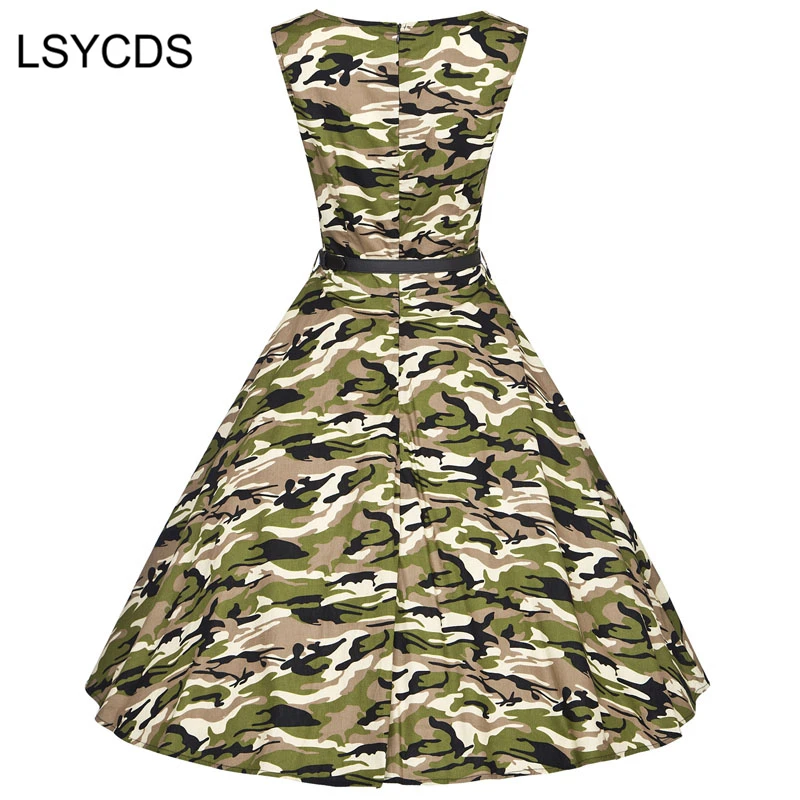 Vestido de mujer verde militar verano Audrey Hepburn 50s 60s Vestidos Vintage Vestidos Rockabilly camuflaje XS-4XL